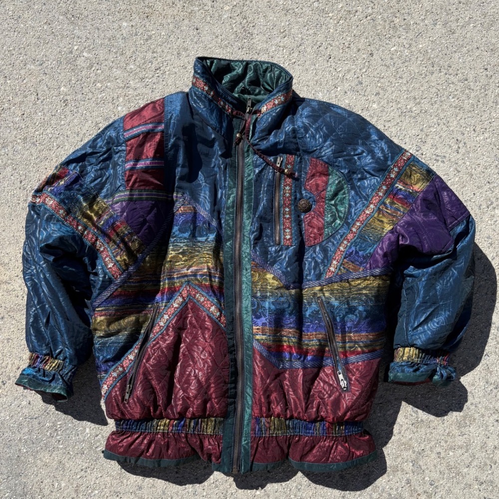 Vintage J Gallery Patchwork Iridescent Bomber Jac… - image 1